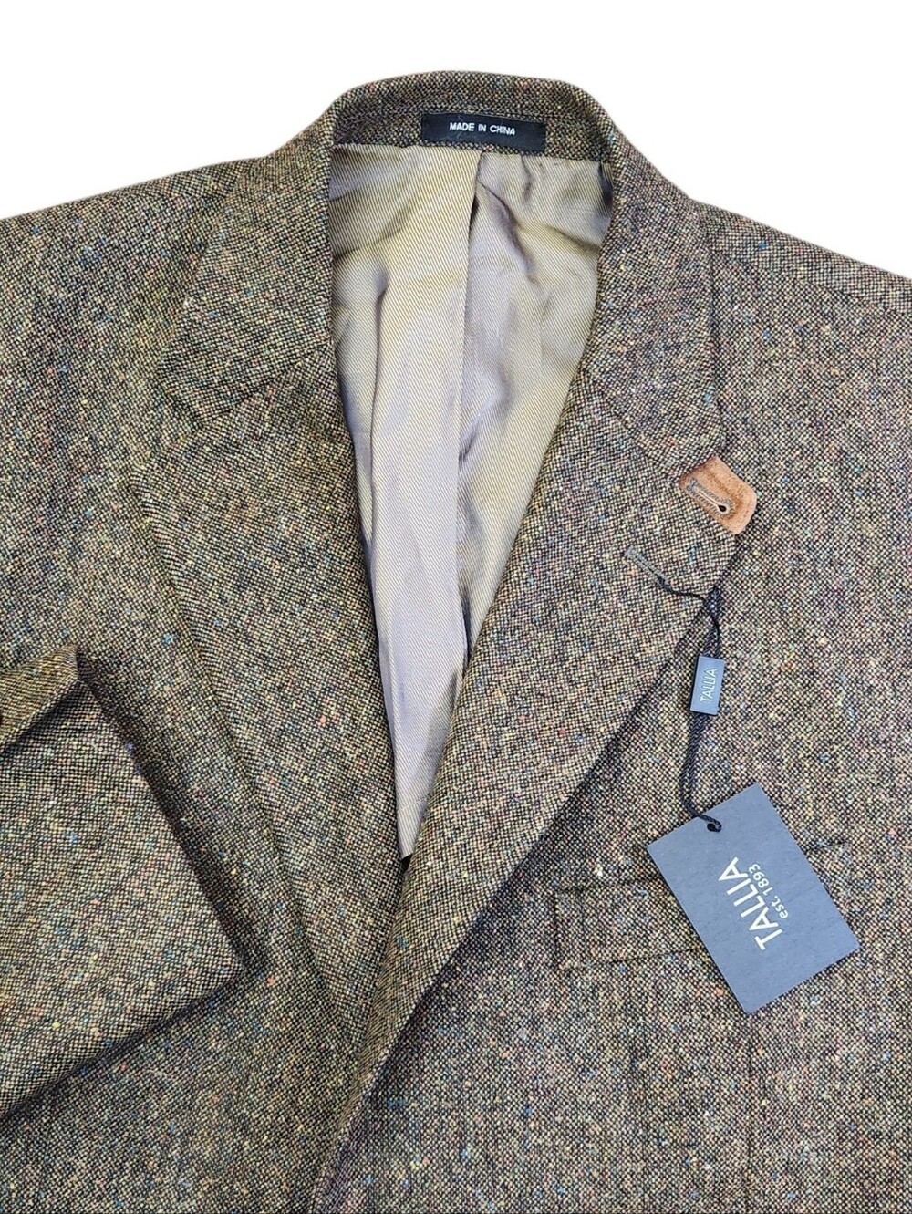 Tallia Sport Coat Mens Size 40R Brown Mix Elbow Blazer Suit Jacket Leather Trim